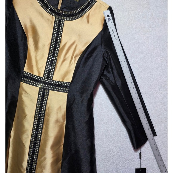 Diana Black Gold Rhinestone Studded Evening Dress Long Sleeve Size 12 NEW - Picture 13 of 14